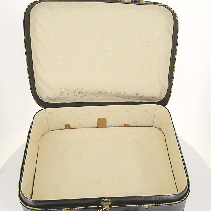 Valise Hermès Vintage en cuir Fjord noir et cuir naturel - Detail D2