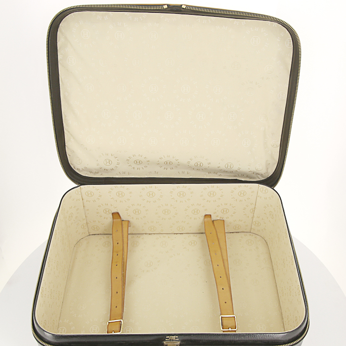 Valise Hermès Vintage en cuir Fjord noir et cuir naturel - Detail D3