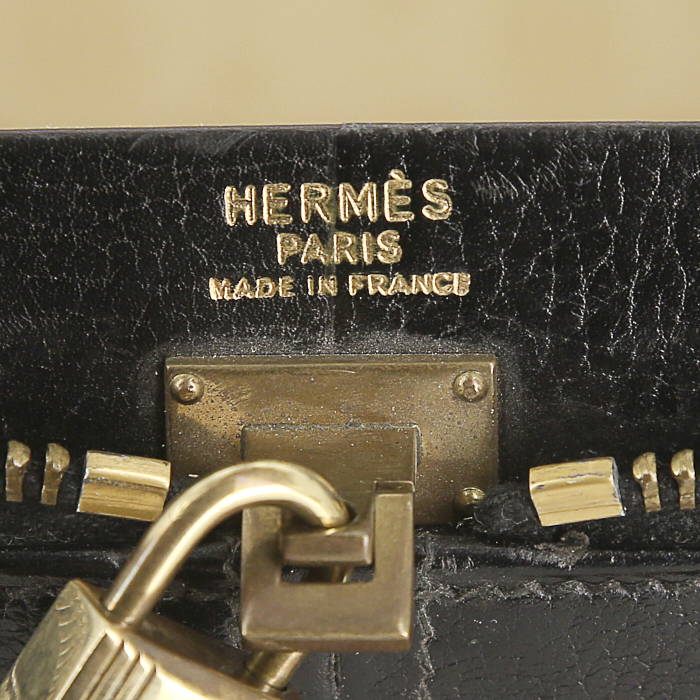 Valise Hermès Vintage en cuir Fjord noir et cuir naturel - Detail D4