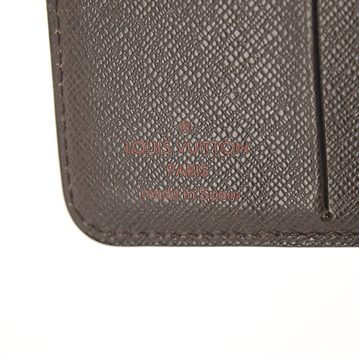 Louis Vuitton Zippy wallet in ebene damier canvas and brown leather - Detail D2