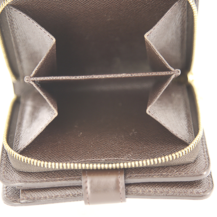 Louis Vuitton Zippy wallet in ebene damier canvas and brown leather - Detail D3