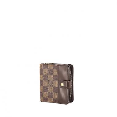 Billetera Louis Vuitton Zippy en lona a cuadros ébano y cuero marrón