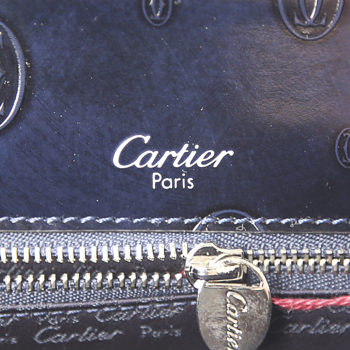 Sac à main Cartier en cuir glacé bleu-marine - Detail D3