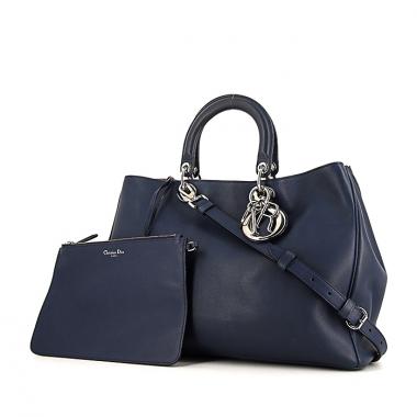 Shopping bag Dior Diorissimo modello grande in pelle blu marino