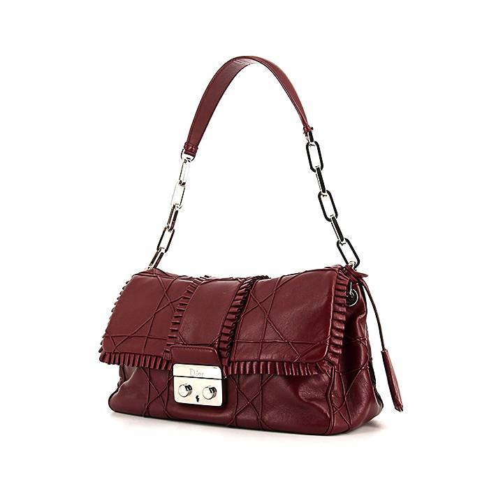Used Dior Lock Pouch Cannage Quilt Patent Mini Burgundy