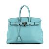 Hermes Birkin 35 cm handbag in light blue leather clémence - 360 thumbnail