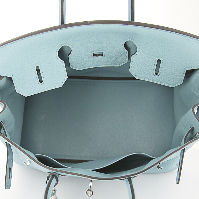 Borsa Hermes Birkin 35 cm in cuir clemence celeste - Detail D2