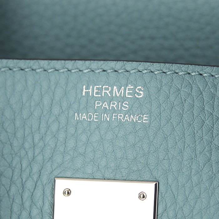 Hermes Birkin 35 cm handbag in light blue leather clémence - Detail D3