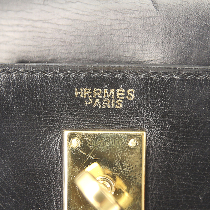 Bolso de mano Hermes Mini Kelly en cuero box negro - Detail D4