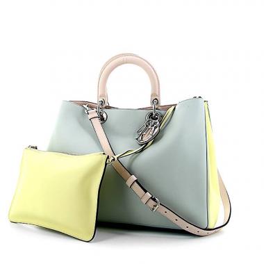 Bolso de mano Dior Diorissimo modelo grande en cuero tricolor verde agua, amarillo y color rosa claro