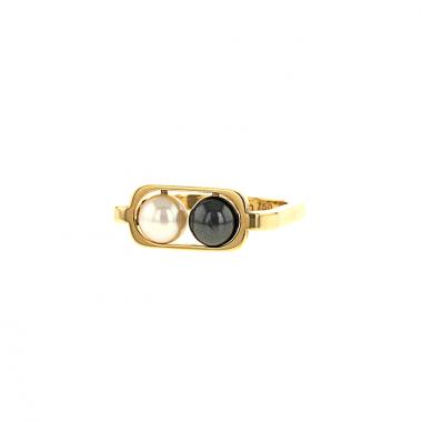 Anello Dinh Van 2 perles in oro giallo,  perla coltivata bianco e hematite