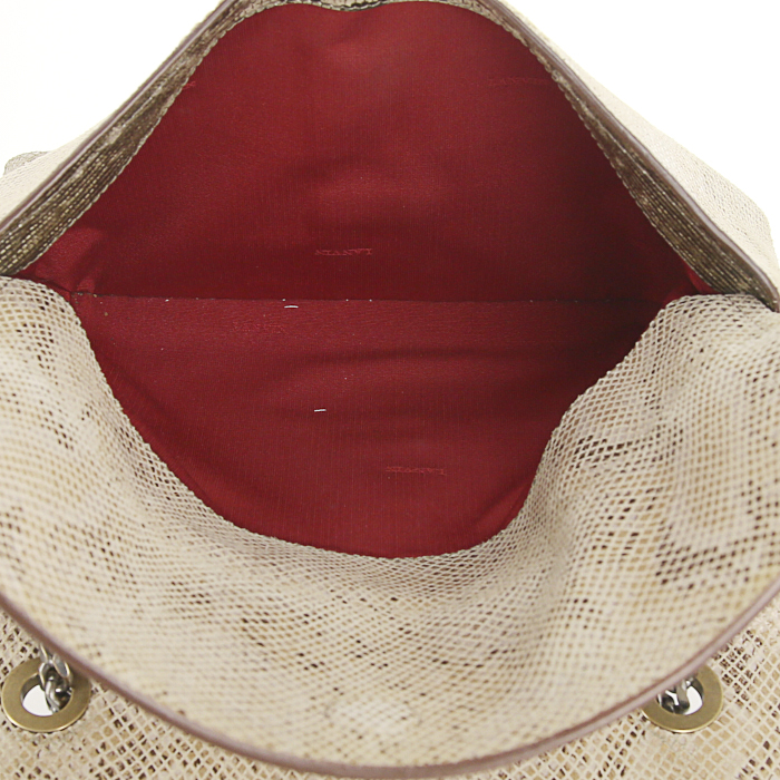 Lanvin Happy bag worn on the shoulder or carried in the hand in beige and grey leather - Detail D3
