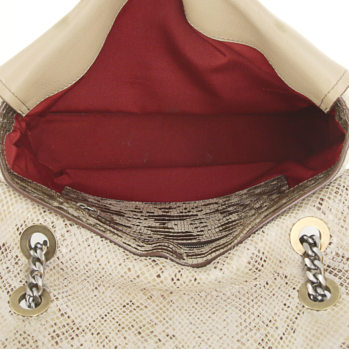 Lanvin Happy bag worn on the shoulder or carried in the hand in beige and grey leather - Detail D4