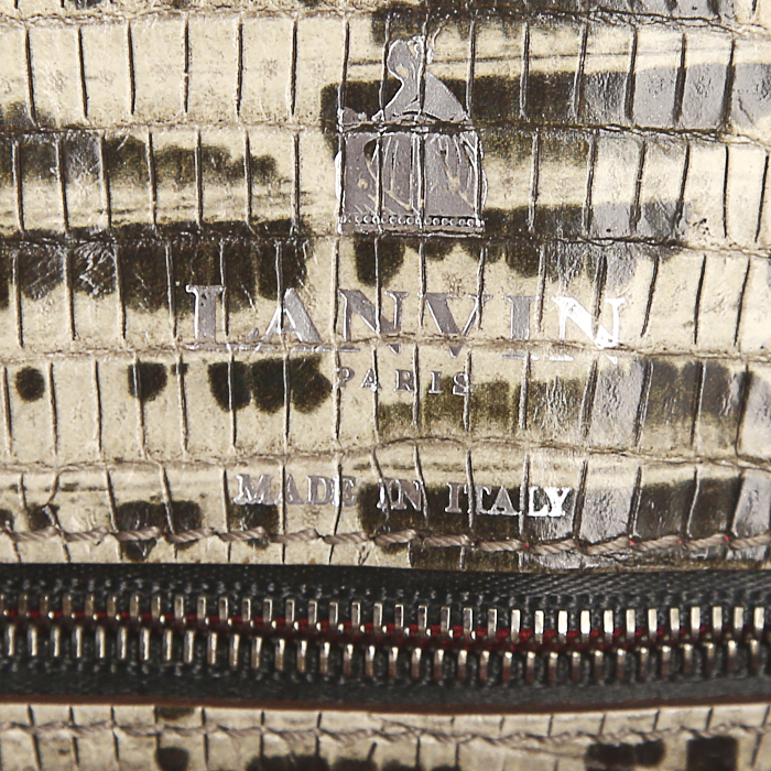 Lanvin Happy bag worn on the shoulder or carried in the hand in beige and grey leather - Detail D5