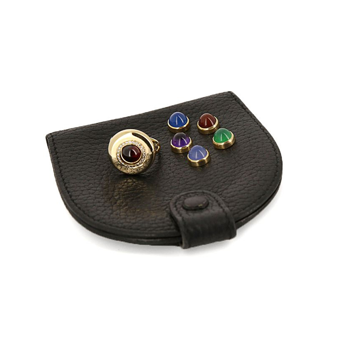 Bague époque années 80 ouvrante Tabbah en or jaune, diamants, grenat et 5 cabochons interchangeables - Detail D3