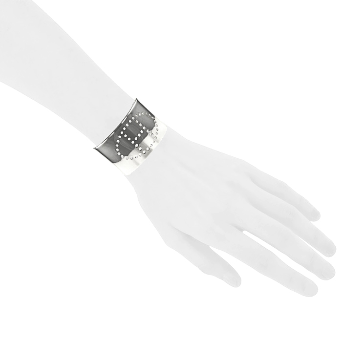 Rigid Hermès Eclipse cuff bracelet in silver - Detail D1