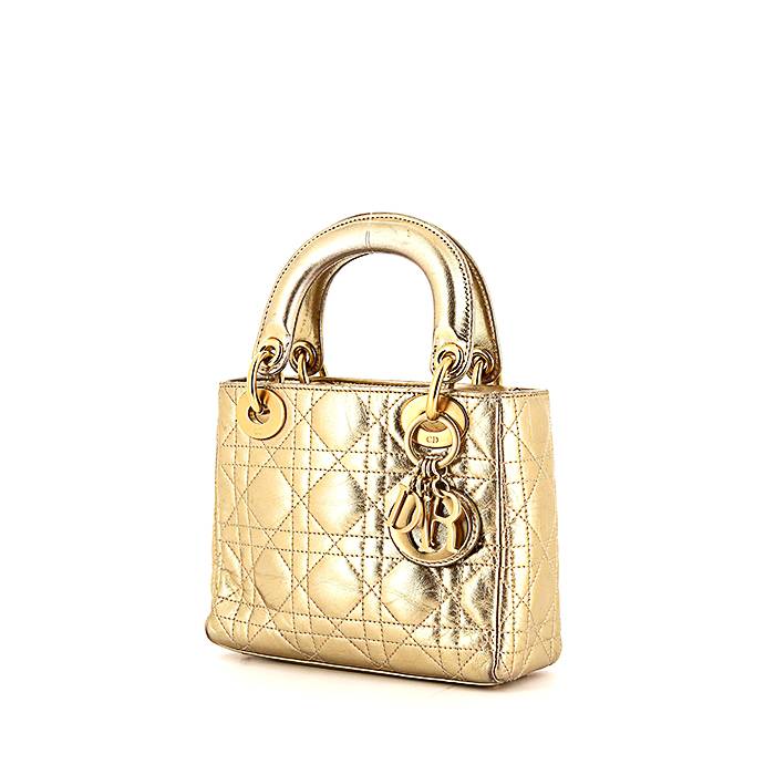 Lady Dior medium size gold Microcannage metallic calfskin bag  Pragma  Valuables