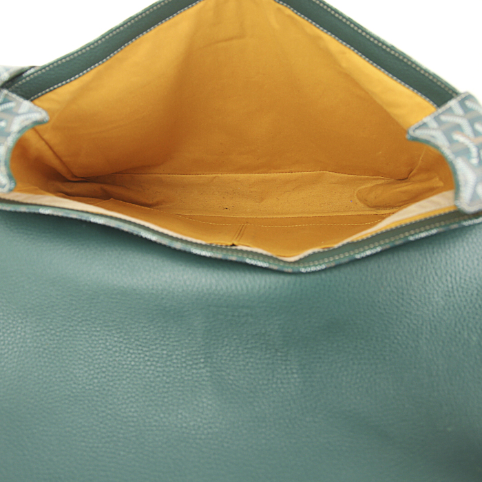 Goyard Belvedère large model shoulder bag in green monogram canvas and green leather - Detail D2
