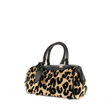 Sac à main en toile imprimée et cuir noir