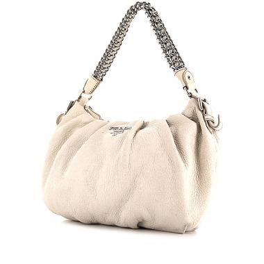 Bolso de mano Prada Lux Chain en cuero granulado blanco