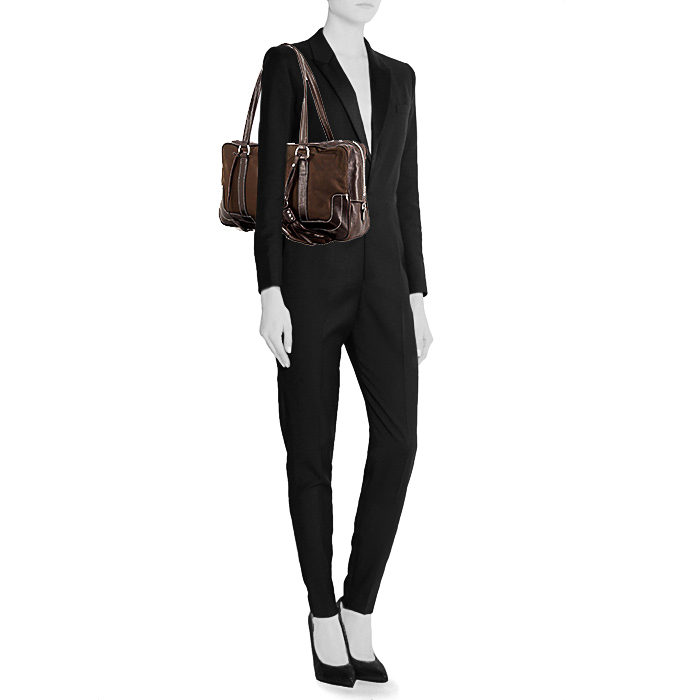 Prada handbag in brown canvas and leather - Detail D1