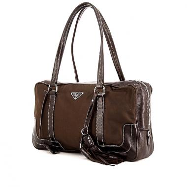 Borsa Prada in tela e pelle marrone