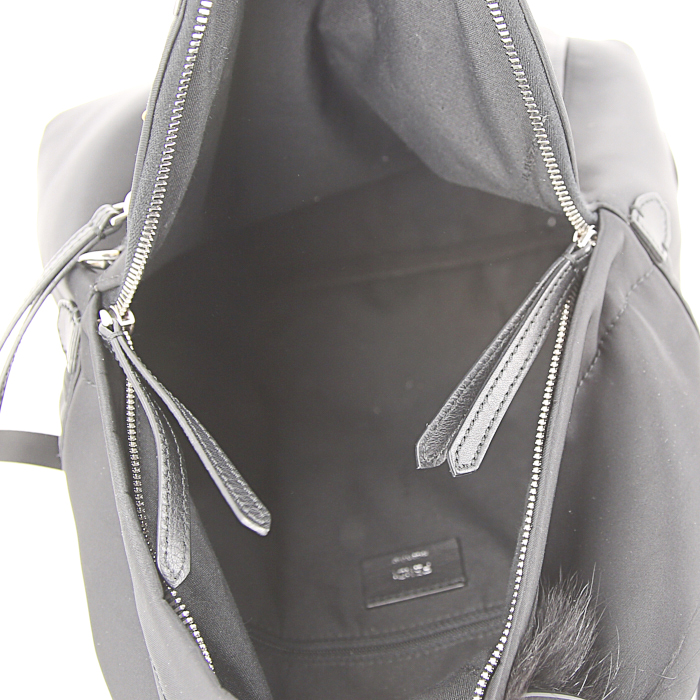 Fendi Bag Bugs backpack in black and yellow canvas and leather and black furr - Detail D2