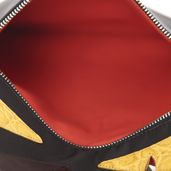 Sac à dos Fendi Bag Bugs en toile et cuir noire et jaune et fourrure noire - Detail D4