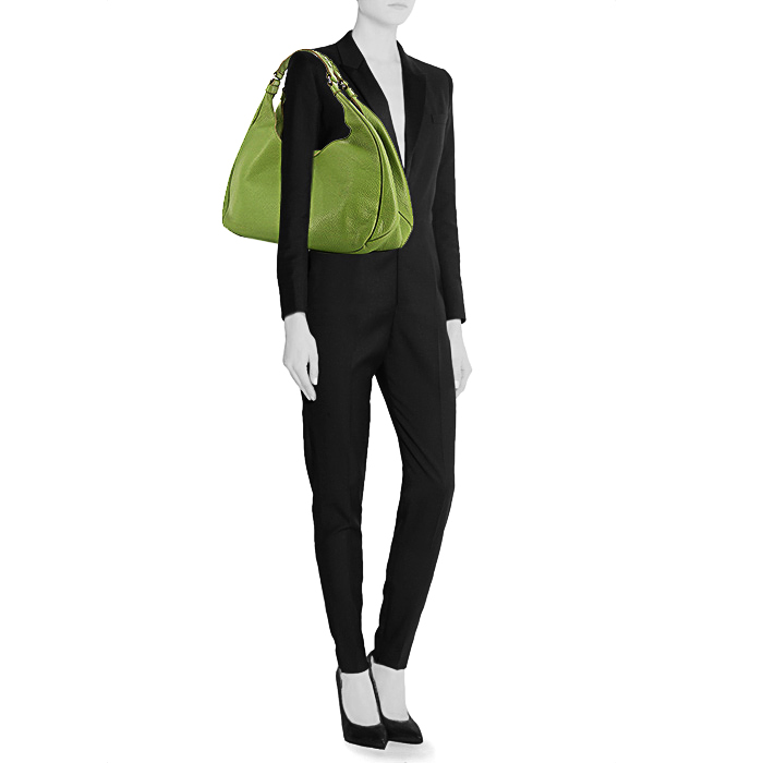 Sac à main Bottega Veneta petit modèle en cuir grainé vert - Detail D1