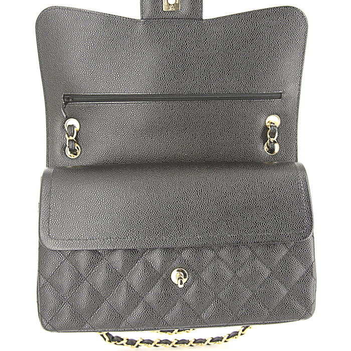 Chanel Timeless jumbo handbag in black quilted grained leather - Detail D5