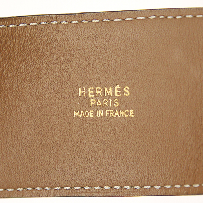 Ceinture Hermès Médor en cuir Swift orange et cuir box gold - Detail D1