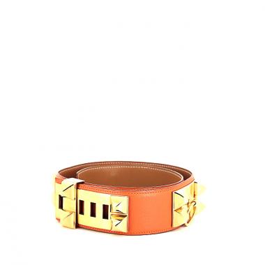 Hermès Médor belt in orange Swift leather and gold box leather