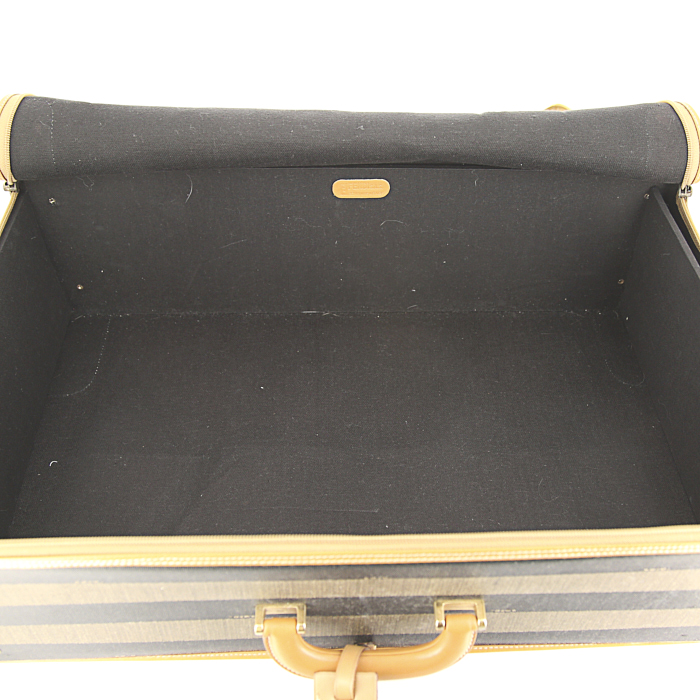 Fendi soft suitcase in black and grey monogram canvas and natural leather - Detail D2