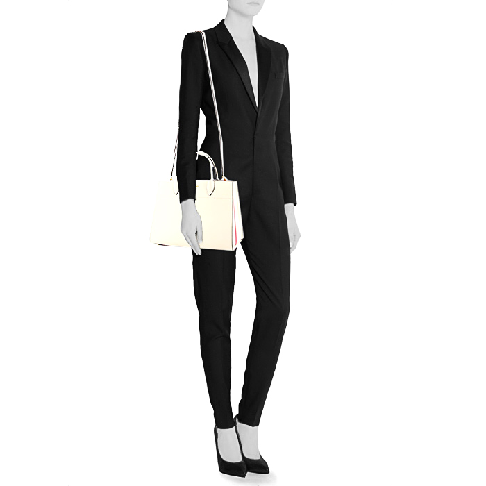 Prada Bibliothèque shoulder bag in white and pink leather saffiano - Detail D1