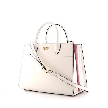 Bolso bandolera Prada Bibliothèque en cuero saffiano blanco y rosa