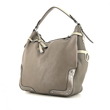 Borsa Coach in pelle martellata grigia e pelle beige