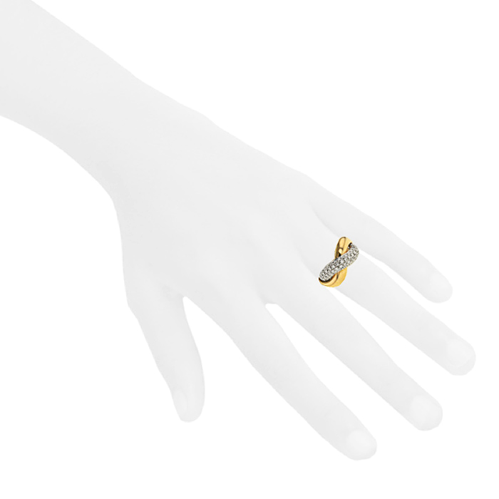 Anello Poiray Tresse modello grande in oro giallo,  oro bianco e diamanti - Detail D1
