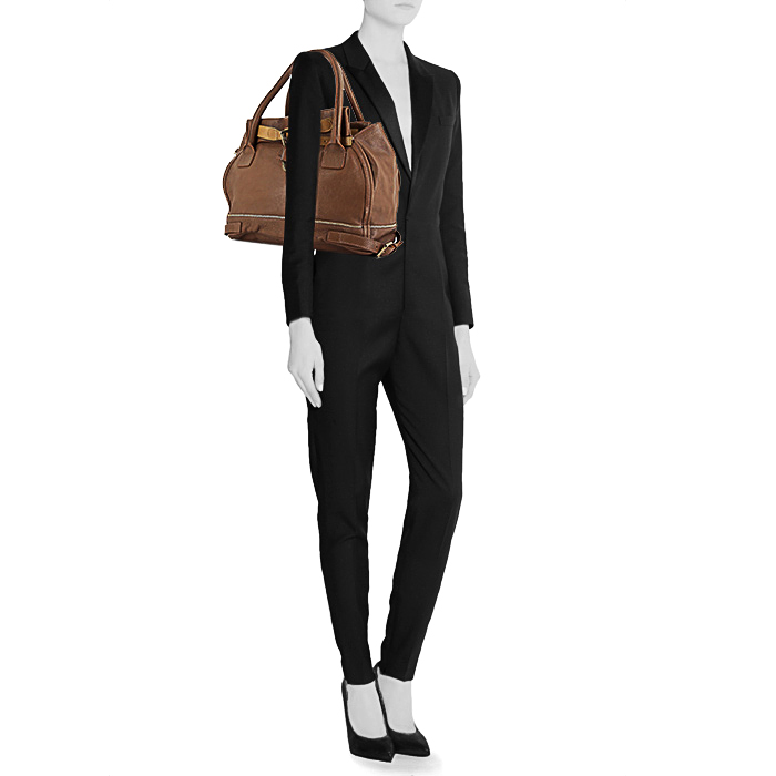 Chloé Marlow handbag in brown grained leather - Detail D1