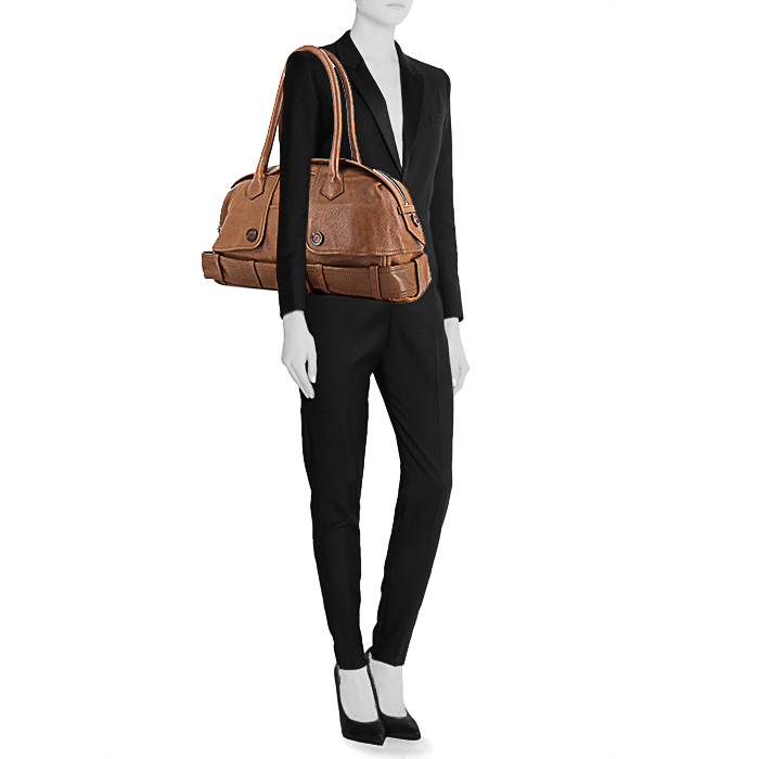 Jean Paul Gaultier Trenchcoat handbag in brown grained leather - Detail D1