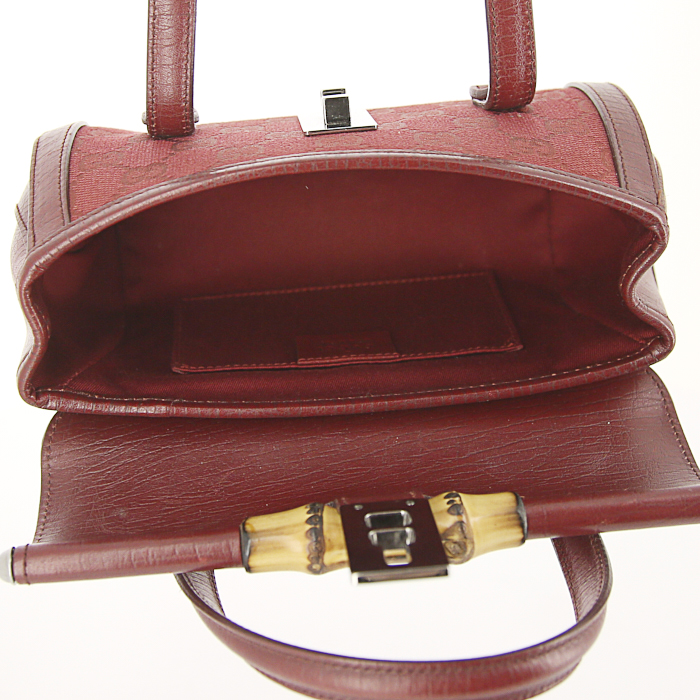 Gucci Bamboo small model handbag in red monogram canvas and red leather - Detail D2