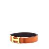 Cintura Hermès in pelle box nera e pelle togo arancione - 00pp thumbnail
