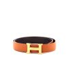 Cinturón Hermès en cuero box negro y cuero togo naranja - 360 thumbnail
