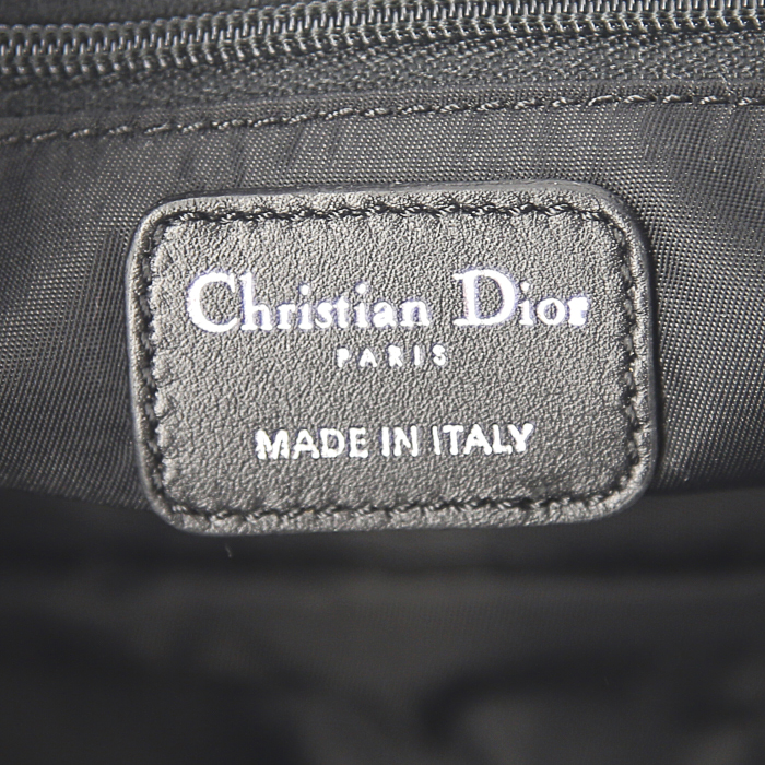 Bolso de mano Dior Lovely en lona cannage negra y cuero negro - Detail D3