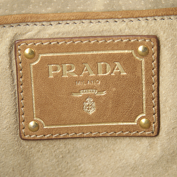 Prada Tela Tweed shoulder bag in blue and white bicolor tweed and natural leather - Detail D4