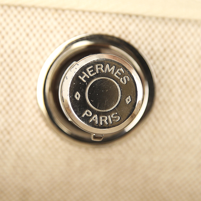 Zaino Hermès Herbag - Backpack modello piccolo in tela beige e pelle naturale - Detail D4