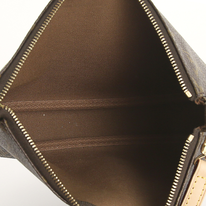 Pochette Louis Vuitton Pochette accessoires en toile monogram marron et cuir naturel - Detail D3