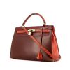 Hermes Kelly 32 cm handbag in burgundy, rust-coloured and brown tricolor box leather - 00pp thumbnail