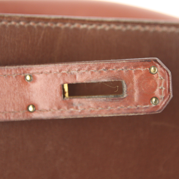 Hermes Kelly 32 cm handbag in burgundy, rust-coloured and brown tricolor box leather - Detail D5