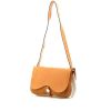 Hermes Colorado handbag in gold grained leather and beige canvas - 00pp thumbnail