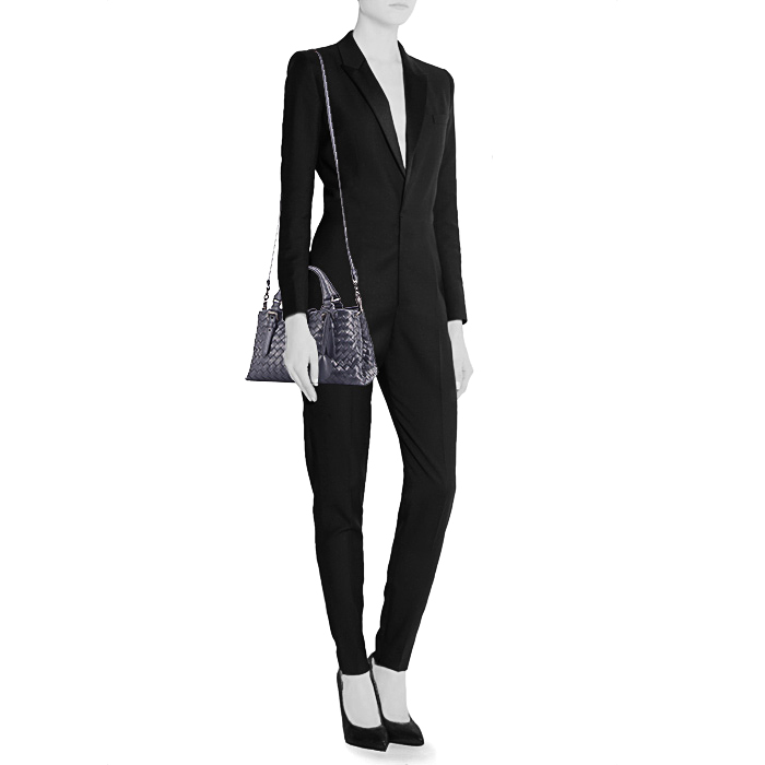 Sac à main Bottega Veneta Roma petit modèle en cuir intrecciato bleu-gris - Detail D1